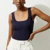 Viscose Blend Rib Knit Square Neck Tank Top