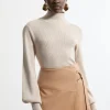 Viscose Blend Rib Knitted Funnel Sweater