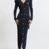 Viscose Blend Rib Military Detail Knit Midaxi Dress