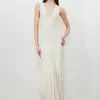 Viscose Blend Sheer Skirt Maxi Knit Dress