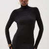 Viscose Blend Turtleneck Thumbhole Cuff Knit Mini Dress