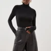 Viscose Blend Turtleneck Thumbhole Cuff Knit Sweater