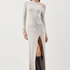 Viscose Blend Twist Knot Cold Shoulder Knitted Maxi Dress