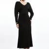 Viscose Blend V Neck Knit Midi Dress