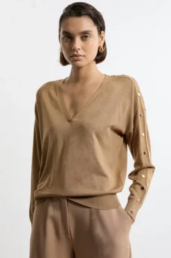 Viscose Blend V Neck Knit Sweater