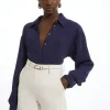 Viscose Crepe Long Sleeve Collared Shirt