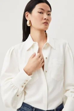 Viscose Crepe Statement Sleeve Collared Blouse