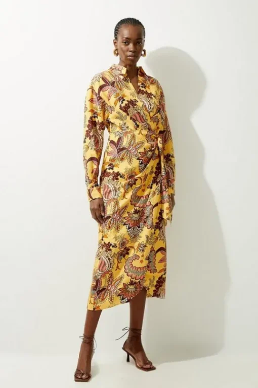 Viscose Linen Woven Shirt Midi Dress