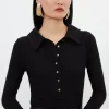 Viscose Rib Jersey Long Sleeve Collared Top