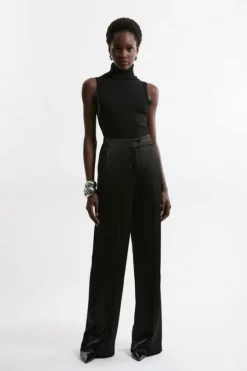 Viscose Satin Back Crepe Wide Leg Pants