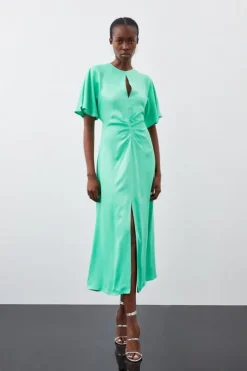 Viscose Satin Batwing Midi Dress