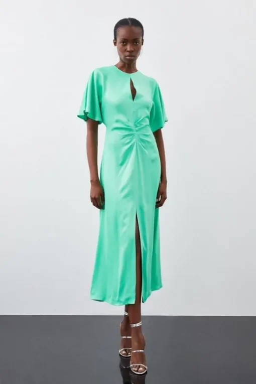 Viscose Satin Batwing Midi Dress