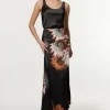 Viscose Satin Printed Panelled Train Maxi Skirt