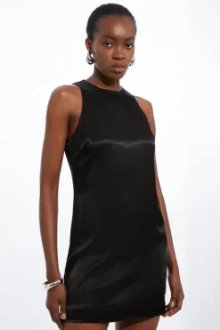 Viscose Satin Woven Sleeveless Mini Dress