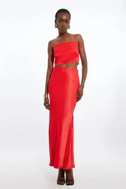 Viscose Satin Woven Top And Skirt Set