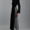 Viscose Woven Panelled Crystal Mesh Maxi Dress