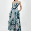 Watercolor Cotton Voile Strappy Woven Maxi Dress