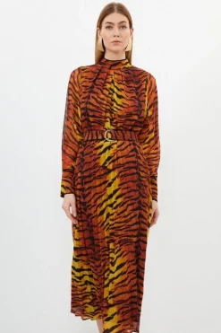 Wild Tiger Printed Georgette Woven Midi Dress