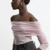 Wool Blend Ballet Off The Shoulder Knit Top