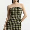 Wool Blend Check Boucle Bandeau Mini Dress
