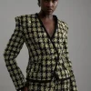 Wool Blend Check Tailored Asymmetric Jacket