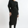 Wool Blend Cosy Knit Belted Long Sleeve Midaxi Dress