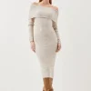 Wool Blend Cosy Off The Shoulder Knit Midi Dress