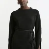 Wool Blend Cosy Tunic With Pu Belt Trim