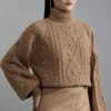 Wool Blend Embellished Cable Knit Sweater