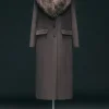 Wool Blend Fur Trim Collar Tailored Midi Coat