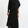 Wool Blend Knit High Low Midi Skirt Wool