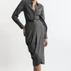 Wool Blend Pleated Detail Tailored Midi Skirt