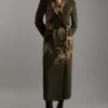 Wool Blend Sequin Embellished Placed Double Breasted Tailored Midiaxi Coat