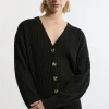 Wool Blend V Neck Ribbed Knit Cardi