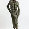 Wool Mix Boucle Check Tailored Maxi Skirt