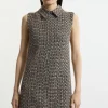 Wool Mix Boucle Tailored Collared Sleeveless Dress
