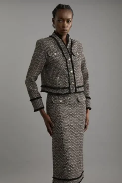 Wool Mix Boucle Tweed Tailored Maxi Skirt