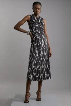 Abstract Spot Jersey Crepe Cross Front Maxi Dress