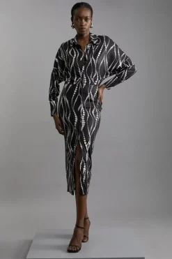 Abstract Spot Jersey Crepe Midi Shirt Dress
