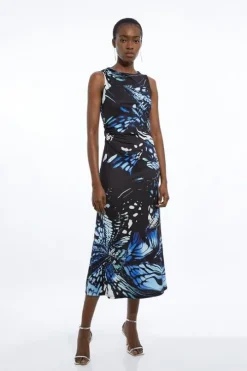 Abstract Swirl Printed Jersey Crepe Maxi Dress