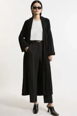 All Over Cable Knit Shawl Collar Longline Belted Coatigan