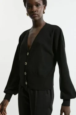 Alpaca Wool Blend Balloon Sleeve Cardigan