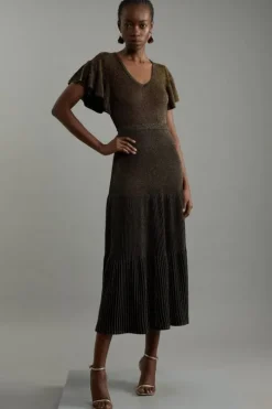 Angel Sleeve Sparkle Knit Full Skirted Midaxi Dress