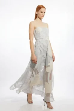 Applique Organdie Bandeau Woven Maxi Dress