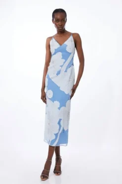 Applique Organdie Satin Woven Midi Dress