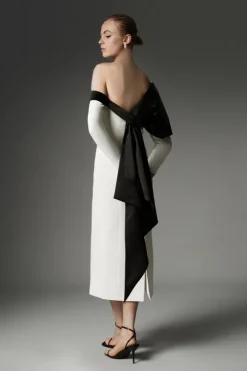 Archive Collection - Bow Detail Asymmetric Crepe Bandeau Midi Dress