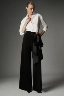 Archive Collection - Petite Bow Detail Crepe Wide Leg Pants