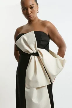 Archive Collection - Plus Size Bow Detail One Shoulder Crepe Woven Midi Dress