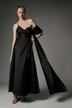 Archive Collection - Taffeta Draped Shoulder Midi Prom Dress