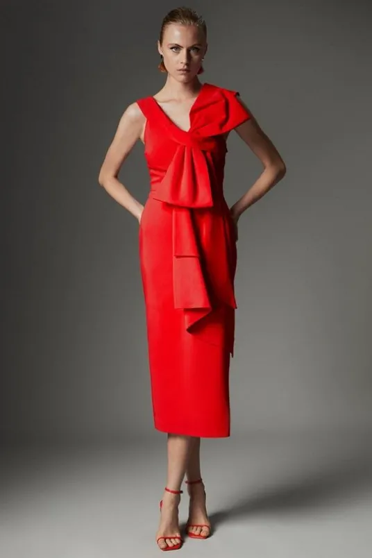 Archive Collection - Tall Bow Detail Asymmetric Off The Shoulder Midaxi Dress